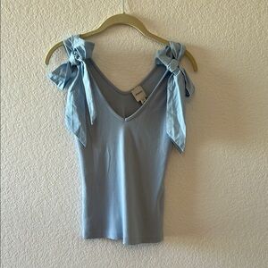 Light Blue Tie-Shoulder V-Neck Women's Top